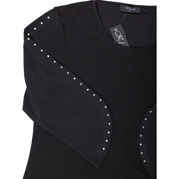 Women's Black Dressy Top Cutout Rhinestone Sleeves 3/4 Sleeves Scoop Neck NWT - Picture 4 of 6